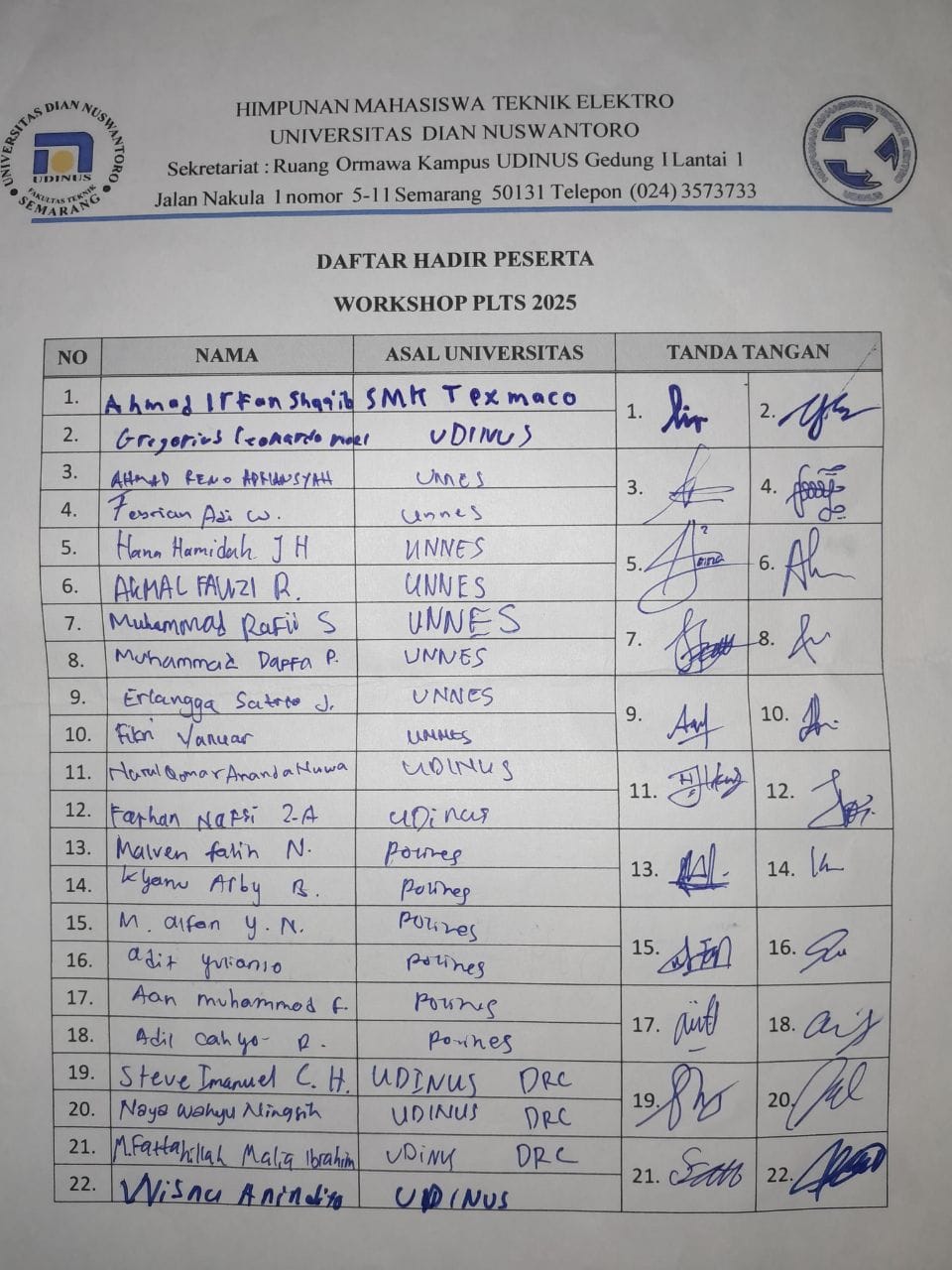 Daftar Hadir Peserta Hari Pertama